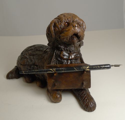 MAGNIFICENT CARVED BLACK FOREST INKWELL PEN STAND C1890 - ADDITIONAL PHOTO 5