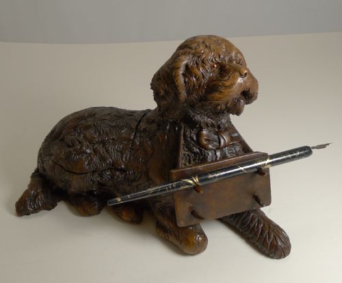 MAGNIFICENT CARVED BLACK FOREST INKWELL PEN STAND C1890 - ADDITIONAL PHOTO 6