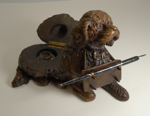 MAGNIFICENT CARVED BLACK FOREST INKWELL PEN STAND C1890 - ADDITIONAL PHOTO 7