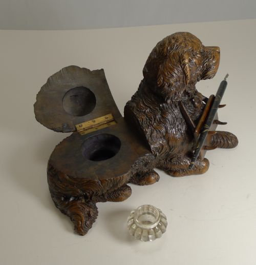MAGNIFICENT CARVED BLACK FOREST INKWELL PEN STAND C1890 - ADDITIONAL PHOTO 9