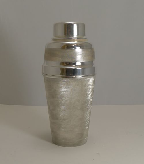 Unusual English Art Deco Engine Turned Cocktail Shaker C.1930.