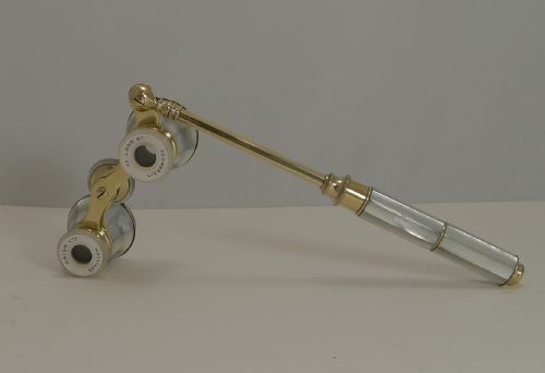 fig 1. Antique Mother of Pearl Opera Glasses With Lorgnette Handle c.1900