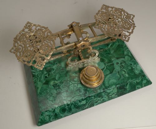 Letter / Postal Scale in Malachite by Sampson Mordan C.1860