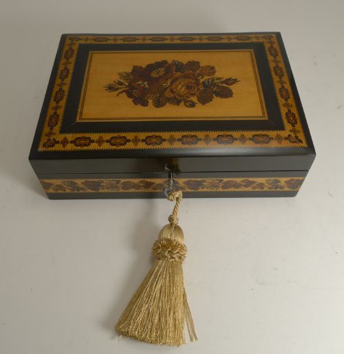 fig 1. Antique Tunbridge Ware Jewellery Box by T. Barton, Late Nye Circa 1850