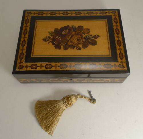 fig 2. Antique Tunbridge Ware Jewellery Box by T. Barton, Late Nye Circa 1850