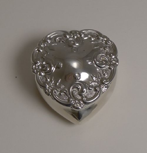 Antique English Heart Shaped Pill Box in Sterling Silver - 1905