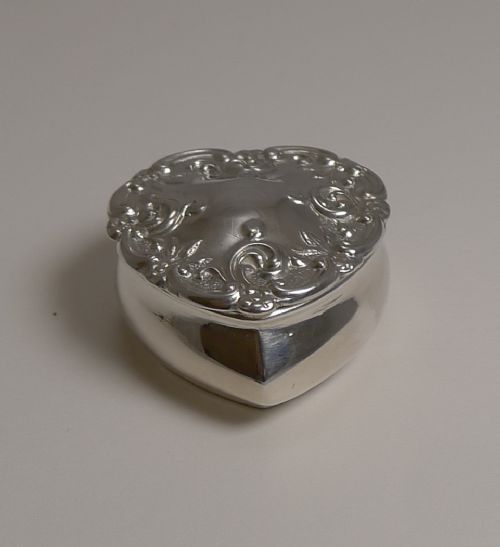 fig 1. Antique English Heart Shaped Pill Box In Sterling Silver - 1905
