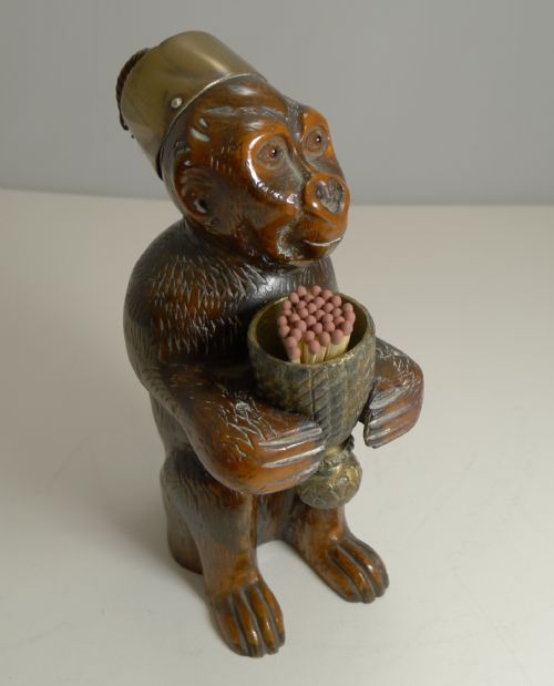 Antique Black Forest Novelty Table Vesta / Match Striker C.1890 - Monkey