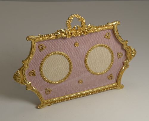 Antique French Gilded Bronze Double Photograph / Picture Frame C.1900
