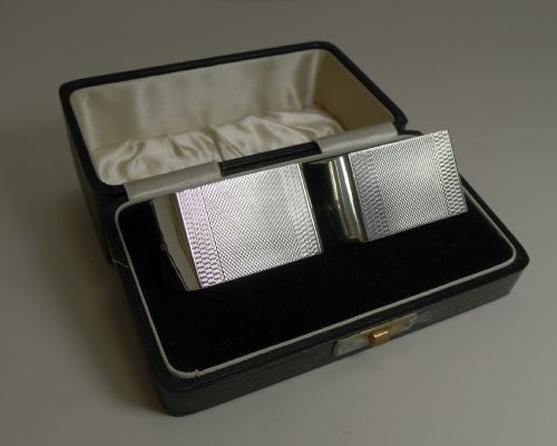 fig 1. Pair English Art Deco Sterling Silver Napkin Rings - Boxed - 1939