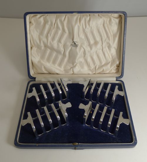 Boxed Set Four Art Deco Sterling Silver Toast Racks by Mappin and Webb - 1937
