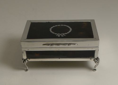 ANTIQUE ENGLISH STERLING SILVER AND TORTOISESHELL JEWELLERY BOX 1919 - ADDITIONAL PHOTO 1