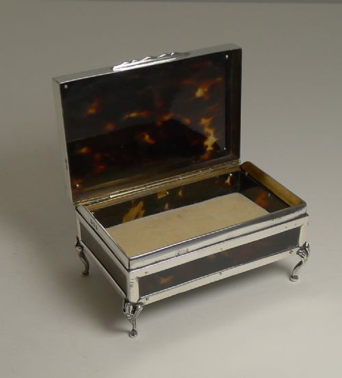 ANTIQUE ENGLISH STERLING SILVER AND TORTOISESHELL JEWELLERY BOX 1919 - ADDITIONAL PHOTO 4