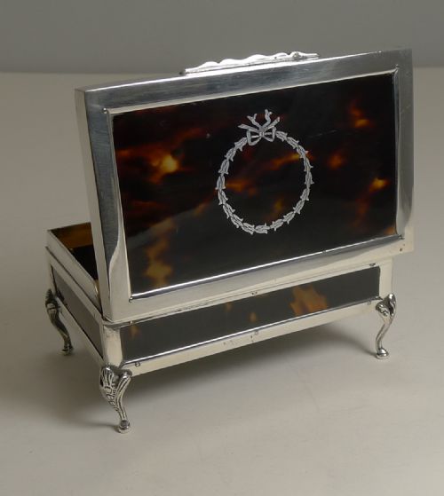 ANTIQUE ENGLISH STERLING SILVER AND TORTOISESHELL JEWELLERY BOX 1919 - ADDITIONAL PHOTO 5