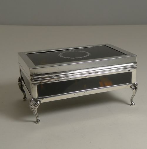 ANTIQUE ENGLISH STERLING SILVER AND TORTOISESHELL JEWELLERY BOX 1919 - ADDITIONAL PHOTO 6