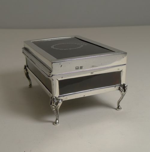 ANTIQUE ENGLISH STERLING SILVER AND TORTOISESHELL JEWELLERY BOX 1919 - ADDITIONAL PHOTO 7
