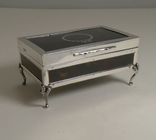ANTIQUE ENGLISH STERLING SILVER AND TORTOISESHELL JEWELLERY BOX 1919 - ADDITIONAL PHOTO 8