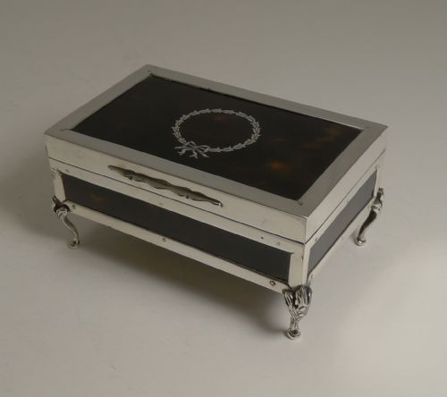 ANTIQUE ENGLISH STERLING SILVER AND TORTOISESHELL JEWELLERY BOX 1919 - ADDITIONAL PHOTO 10