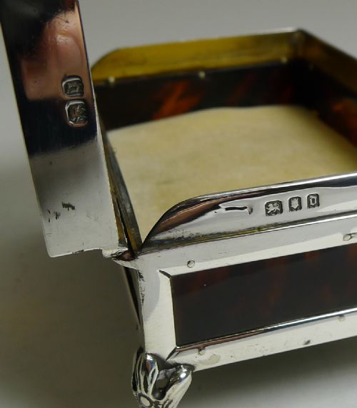 ANTIQUE ENGLISH STERLING SILVER AND TORTOISESHELL JEWELLERY BOX 1919 - ADDITIONAL PHOTO 13