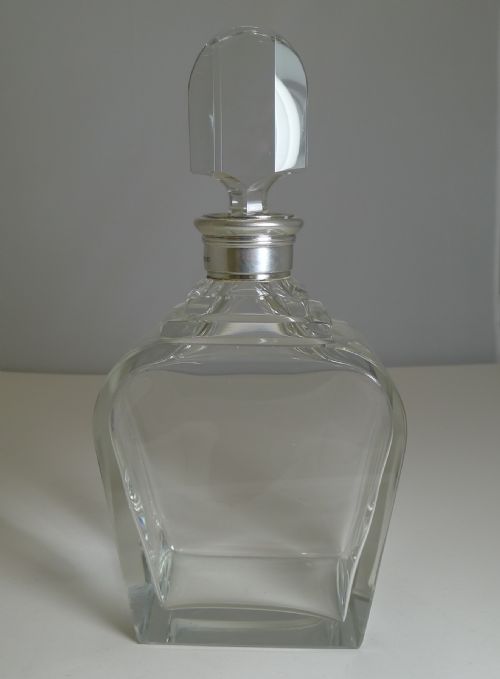 fig 1. Art Deco Sterling Silver Collared Decanter by Asprey and Co. - 1938