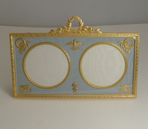 Antique French Gilded Bronze Double Photograph / Picture Frame C.1900