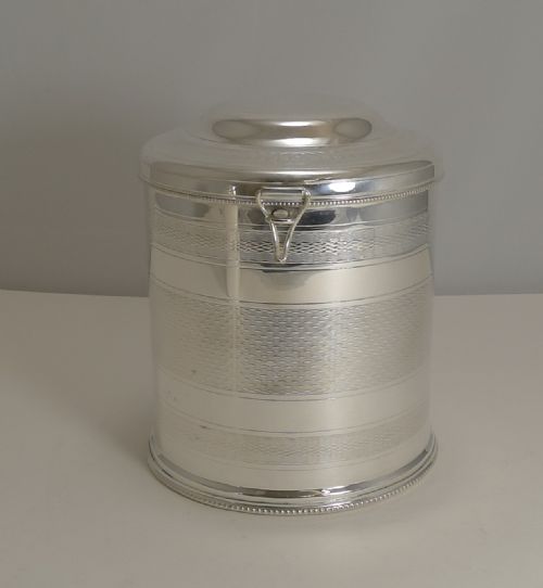 Unusual Antique English Engine Turned Biscuit Box C.1890