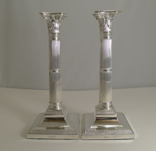 Pair Antique English Silver Plated Candlesticks by Mappin & Webb C.1890