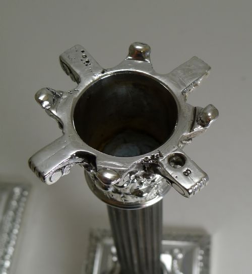 fig 2. Fine Rare Pair Antique English Silver Plate and Carved Ebony Candlesticks - 1882