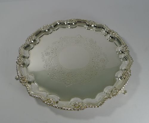 Antique English Silver Plated Salver or Tray by James Deakin C.1880