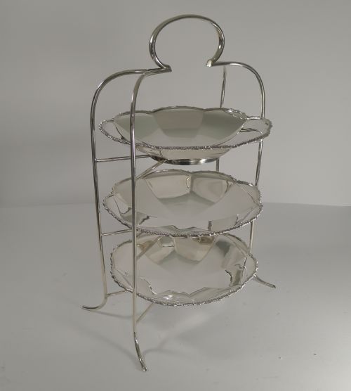 Stunning Antique English Silver Plated Three Tier Cake Stand C.1900