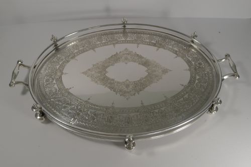 fig 1. Handsome Antique English Silver Plated Serving Tray, c.1890