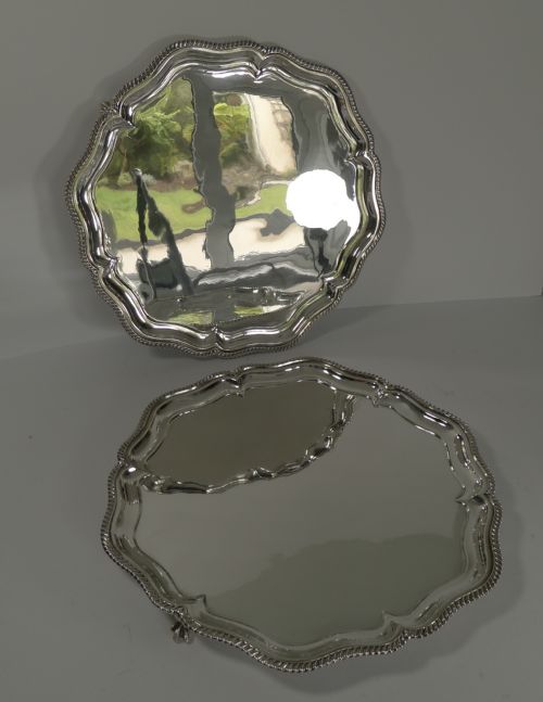 Pair Large Walker & Hall Silver Plated Cocktail Salvers / Trays