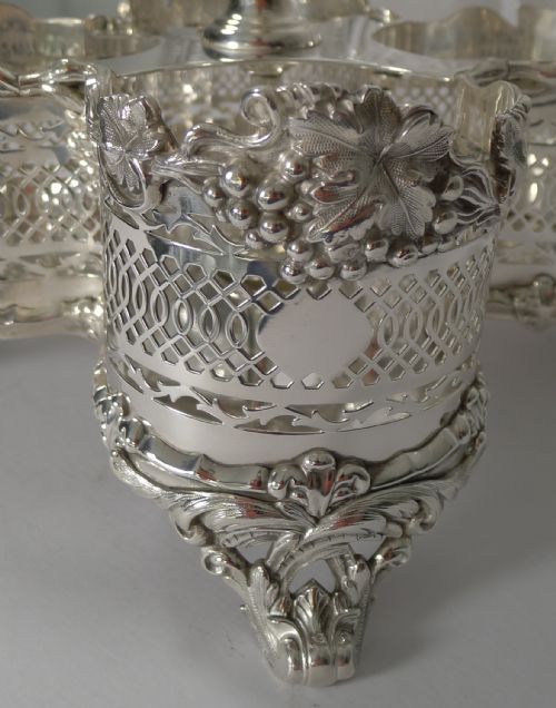 fig 1. Four Antique English Wine Decanters In Stand c.1890