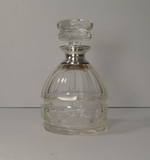 Art Deco French Cut Crystal Decanter - Sterling Silver Collar C.1930