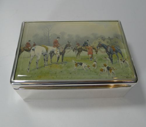 Fine Antique English Sterling Silver Cigar Box - Hunt Scene by George Wright