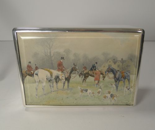 fig 1. Fine Antique English Sterling Silver Cigar Box - Hunt Scene by George Wright