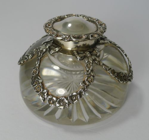 Antique English Silver Mounted Inkwell by William Comyns - 1908