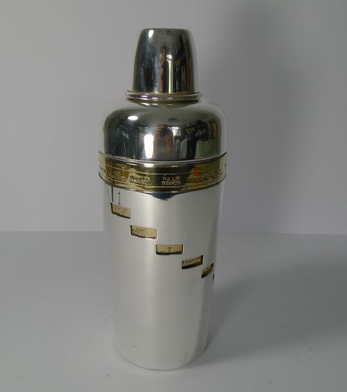 Italian Art Deco Silver and Gold Plated Menu / Recipe Cocktail Shaker