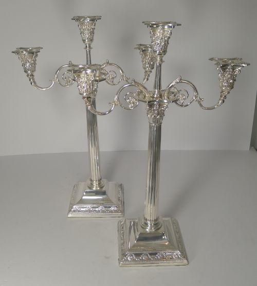 Pair Antique English Silver Plated Candelabra / Candlesticks C.1880