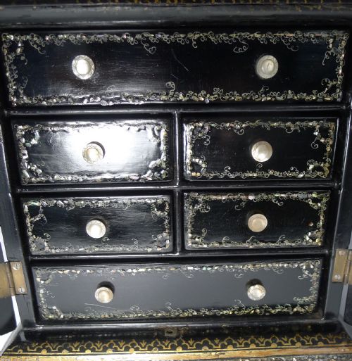 MAGNIFICENT ENGLISH PAPIER MACHE JEWELLERY CABINET BOX C1860 DOGS - ADDITIONAL PHOTO 13