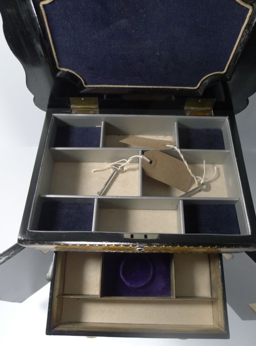 MAGNIFICENT ENGLISH PAPIER MACHE JEWELLERY CABINET BOX C1860 DOGS - ADDITIONAL PHOTO 14