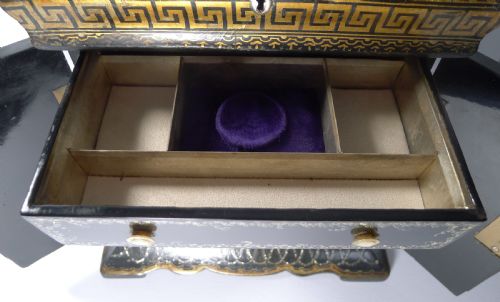 MAGNIFICENT ENGLISH PAPIER MACHE JEWELLERY CABINET BOX C1860 DOGS - ADDITIONAL PHOTO 15
