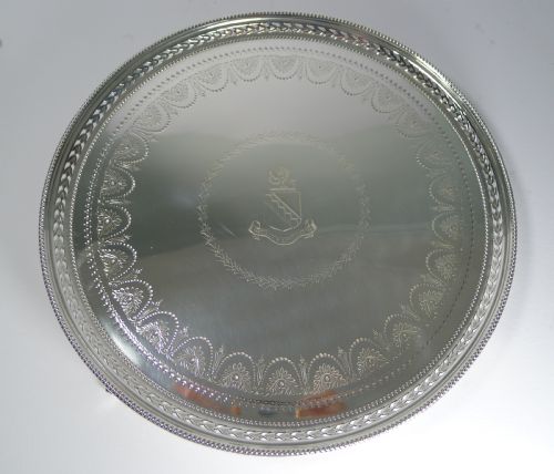 Elegant Antique Victorian Silver Plated Drinks Tray / Salver - 1877