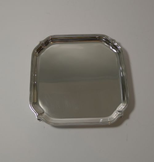 fig 1. English Art Deco Square Solid Silver Salver - 20.8 cm - 379 Grams