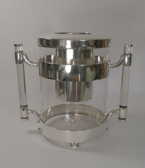 Rare Art Deco Italian Crystal and Silver Plated Champagne Bucket / Wine Cooler
