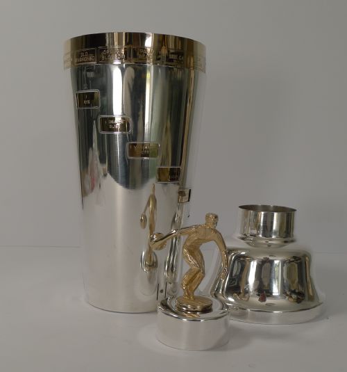 fig 1. Rare American Art Deco Napier Recipe Cocktail Shaker - Bowling c.1930