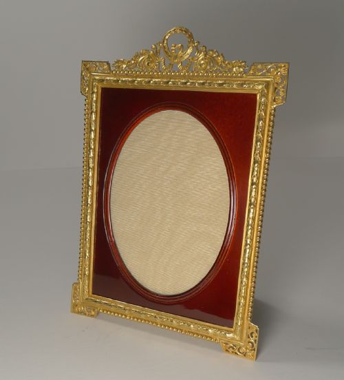 Antique French Gilded Bronze and Red Enamel Photograph / Picture Frame C.1910