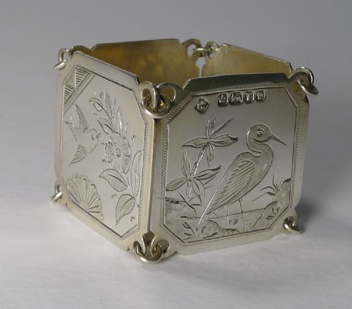 Rare Silver Folding Napkin Ring - Aesthetic Movement - 1886