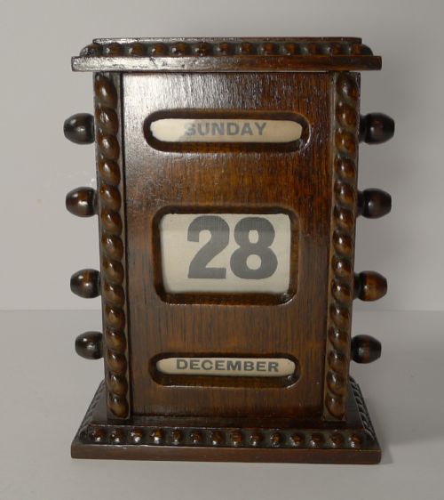 Small Antique English Oak Perpetual Calendar C.1900
