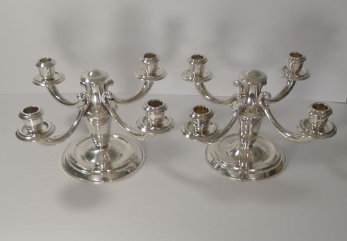 Pair French Art Deco Candelabra in Silver Plate by Ravinet D'enfert